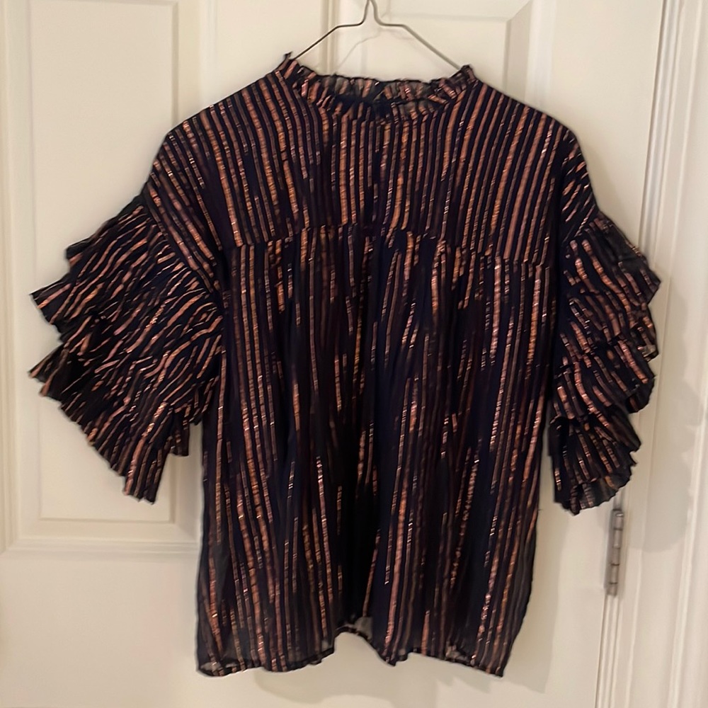 Ulla Johnson Midnight and Bronze Ruffle Blouse